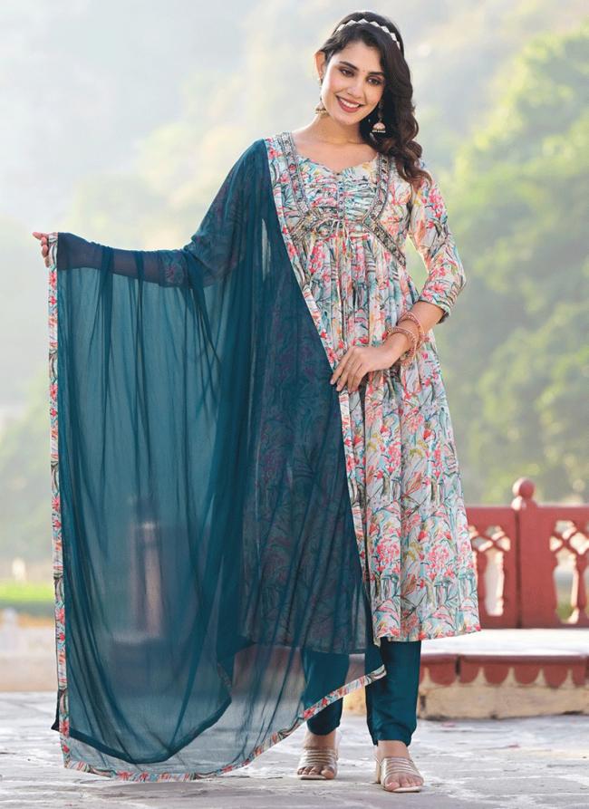 Pure Georgette Sky Blue Festival Wear Hand Work Readymade Salwar Suit